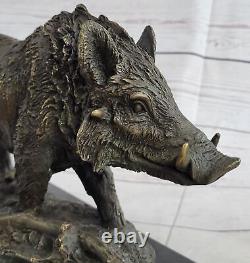 Signée Barye Sanglier Sauvage Cochon Bronze Sculpture Figurine Art Déco Affaire