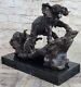 Signée Beau Famille Éléphants Marche Bronze Art Déco Sculpture Statue Décor
