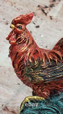 Signée Bergman Ferme Grange Coq Oiseau Bronze Main Fabriqué Sculpture Statue Art