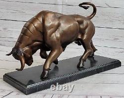 Signée Bronze Bull Statue Art Moderne Corrida Stock Marché Sculpture