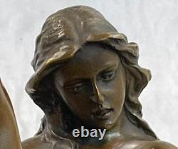 Signée Bronze Sculpture Art Déco Érotique Nu Sexe Statue Sur Marbre Socle Lrge