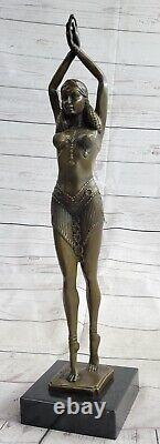 Signée Bronze Style Art Nouveau Deco Chiparus Statue Figurine Sculpture Figurine