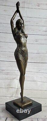 Signée Bronze Style Art Nouveau Deco Chiparus Statue Figurine Sculpture Figurine