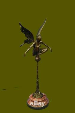 Signée Cesaro, Bronze Art Nouveau Ange Fairy Sculpture Figurine Fonte Décor