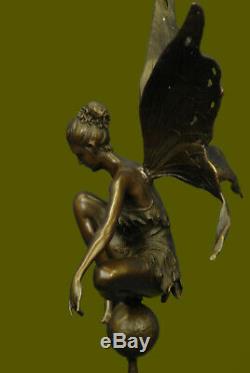 Signée Cesaro, Bronze Art Nouveau Ange Fairy Sculpture Figurine Fonte Décor