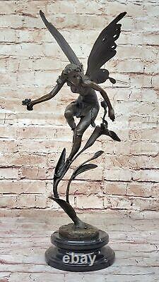 Signée Cesaro, Bronze Art Nouveau Ange Fairy Sculpture Figurine Fonte Solde