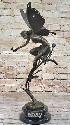 Signée Cesaro, Bronze Art Nouveau Ange Fairy Sculpture Figurine Fonte Solde