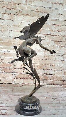 Signée Cesaro, Bronze Art Nouveau Ange Fairy Sculpture Figurine Fonte Solde