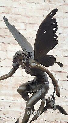 Signée Cesaro, Bronze Art Nouveau Ange Fairy Sculpture Figurine Fonte Solde