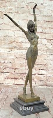 Signée D. H! 100% Véritable Bronze Statue Art Déco Danseuse Bronze Sculpture
