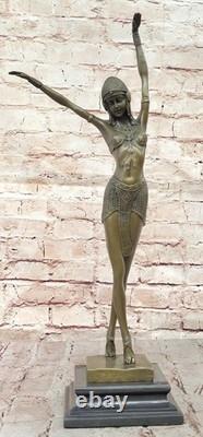 Signée D. H! 100% Véritable Bronze Statue Art Déco Danseuse Bronze Sculpture
