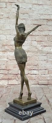 Signée D. H! 100% Véritable Bronze Statue Art Déco Danseuse Bronze Sculpture