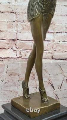 Signée D. H! 100% Véritable Bronze Statue Art Déco Danseuse Bronze Sculpture