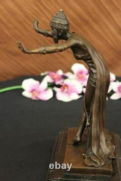 Signée D. H Chiparus, Bronze Art Déco Danseuse Sculpture Nouveau Marbre Figurine