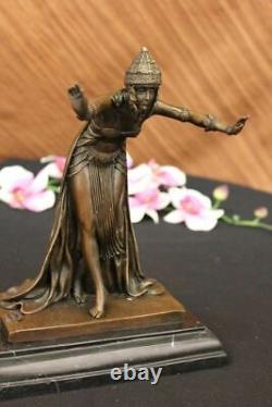 Signée D. H Chiparus, Bronze Art Déco Danseuse Sculpture Nouveau Marbre Nr