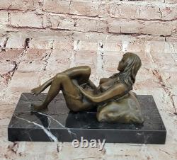 Signée Deco Bronze Sculpture Cubism Chair Fille Abstrait Art Moderne Figurine De