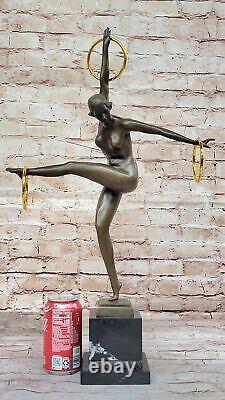Signée Duveries Jongleur Bronze Marbre Sculpture Statue Figurine Art Deco