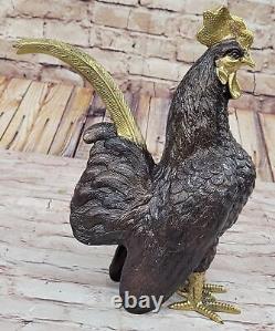 Signée Exquis Coq Ferme Bronze Statue Sculpture Figurine Art Déco
