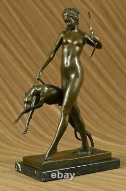 Signée Fonte Bronze Diana The Chasseresse Art Déco Nu Sculpture Statue Nr
