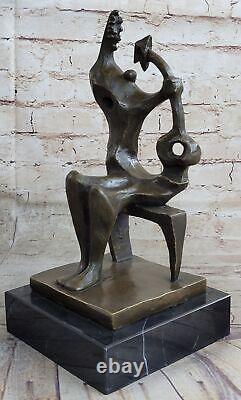 Signée Henry Moore Abstrait Art Moderne Mère Et Enfant Bronze Sculpture Statue