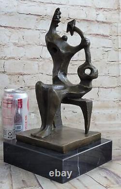 Signée Henry Moore Abstrait Art Moderne Mère Et Enfant Bronze Sculpture Statue