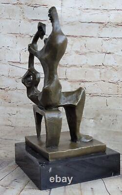 Signée Henry Moore Abstrait Art Moderne Mère Et Enfant Bronze Sculpture Statue