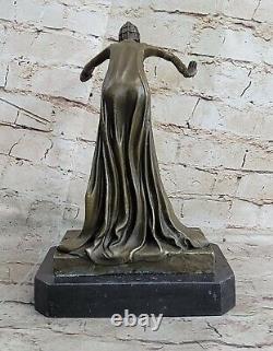 Signée J. R Colinet Bronze Statue, Art Déco Danseuse Sculpture Fonte Figurine