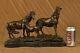 Signée Mene 3 Debout Chevaux Base Marbre Art Figurine Bronze Sculpture Statue