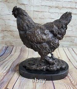 Signée Milo Bronze Poulet Coq Oiseau Statue Sculpture Art Décor Ferme Grange