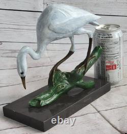 Signée Original Milo Crane Oiseau Bronze Art Déco Sculpture Statue Figurine