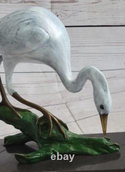 Signée Original Milo Crane Oiseau Bronze Art Déco Sculpture Statue Figurine