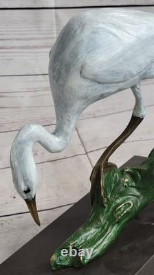 Signée Original Milo Crane Oiseau Bronze Art Déco Sculpture Statue Figurine