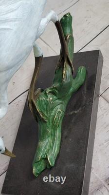 Signée Original Milo Crane Oiseau Bronze Art Déco Sculpture Statue Figurine