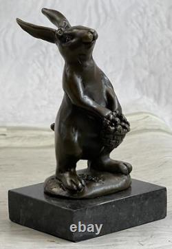 Signée Original Milo Lapin W. Panier De Fleur Bronze Art Décor Sculpture Statue