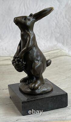 Signée Original Milo Lapin W. Panier De Fleur Bronze Art Décor Sculpture Statue