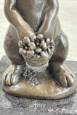 Signée Original Milo Lapin W. Panier De Fleur Bronze Art Décor Sculpture Statue