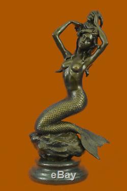 Sirène Mer Nautique Bronze Sculpture Statue Figurine par Lost Cire Méthode Art T