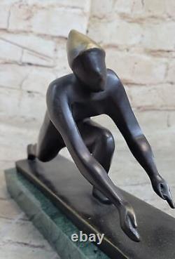 Solide Bronze Glace Curling Sculpture Sport Hiver Statue Art Décor Maison Cadeau