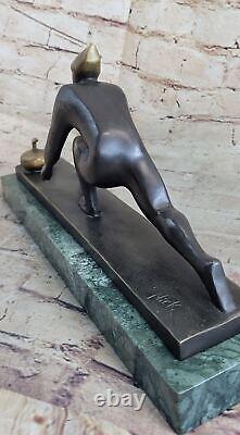 Solide Bronze Glace Curling Sculpture Sport Hiver Statue Art Décor Maison Cadeau