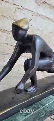 Solide Bronze Glace Curling Sculpture Sport Hiver Statue Art Décor Maison Cadeau