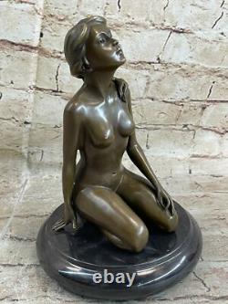 Statue En Bronze Signée Femme Assise Sculpture Art Abstrait Moderne Figurine NUE