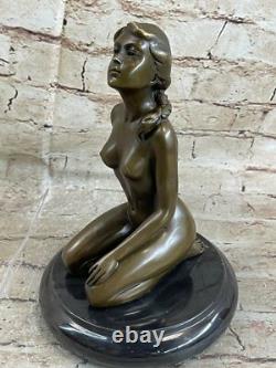 Statue En Bronze Signée Femme Assise Sculpture Art Abstrait Moderne Figurine NUE