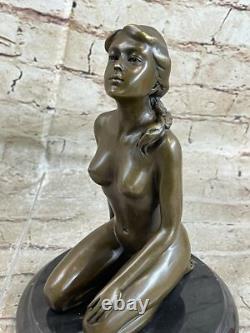 Statue En Bronze Signée Femme Assise Sculpture Art Abstrait Moderne Figurine NUE
