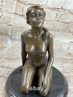 Statue En Bronze Signée Femme Assise Sculpture Art Abstrait Moderne Figurine NUE
