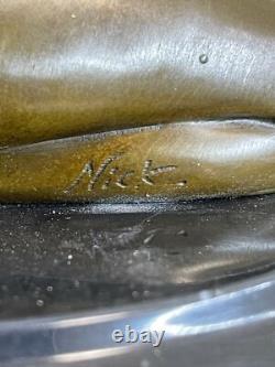 Statue En Bronze Signée Femme Assise Sculpture Art Abstrait Moderne Figurine NUE