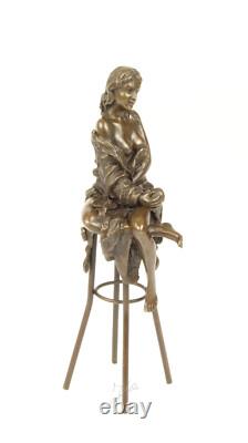 Statue Sculpture Bronze Art Déco Nouveau Femme Tabouret Bar DSBJ-12 Moderne
