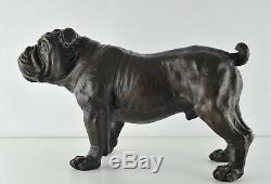 Statue Sculpture Chien Bouledogue Animalier Style Art Deco Bronze massif