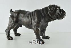 Statue Sculpture Chien Bouledogue Animalier Style Art Deco Bronze massif