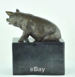 Statue Sculpture Cochon Animalier Style Art Deco Bronze massif Signe