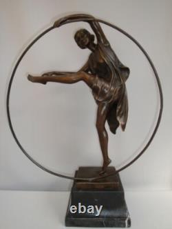 Statue Sculpture Danseuse Cerceau Sexy Style Art Deco Style Art Nouveau Bronze m
